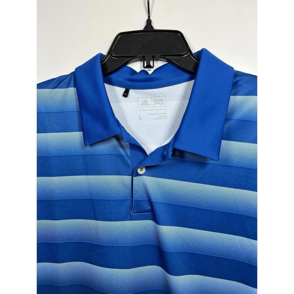 Adidas Golf Polo Shirt Men’s Large Performance Blue Stripe Lightweight - Picture 3 of 7
